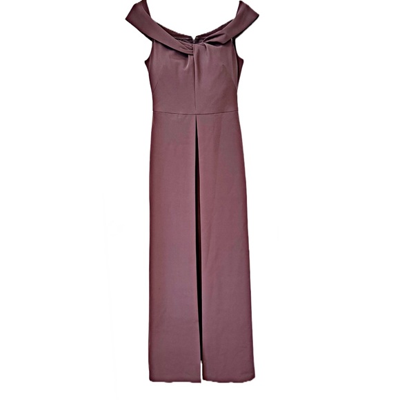 Kay Unger Kiana Crepe Walk-Thru Jumpsuit Maxi Dress Off Shoulder Mauve Sz 4 NWT - Picture 4 of 17
